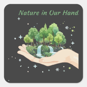 Adesivo Quadrado Nature em Nossas Mãos Arte Ambiental em Aquarela