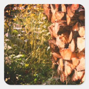 Adesivo Quadrado Natureza de Firewood Empilhada 