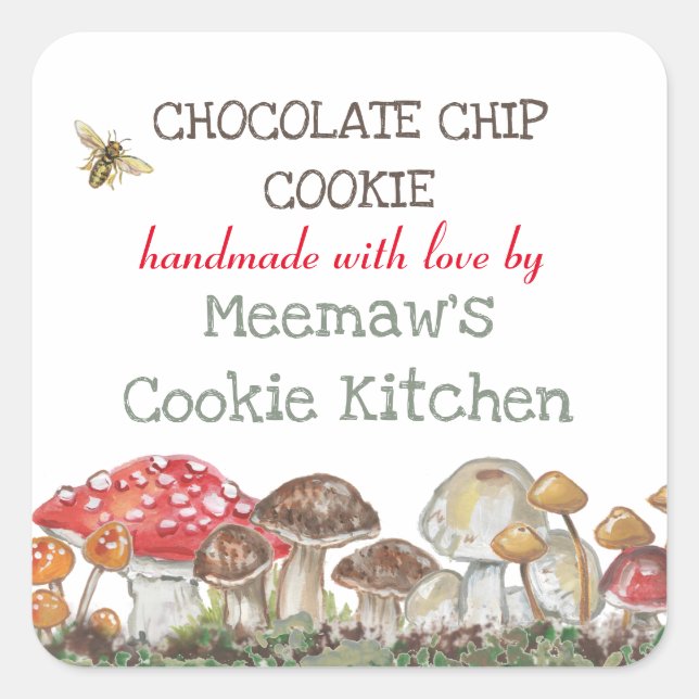 Adesivo Quadrado Natureza Personalizada Do Cogumelo Da Abelha De Pi (Frente)
