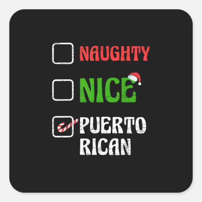 Adesivo Quadrado Naughty Nice Puertorican Santa Holiday Sweet  (Frente)