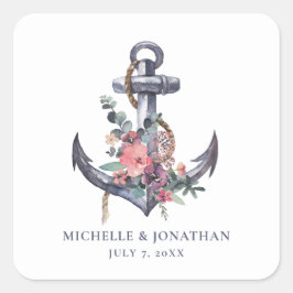 Adesivo Quadrado Náutica Floral Anchor Naufragante Dif Favor Bag