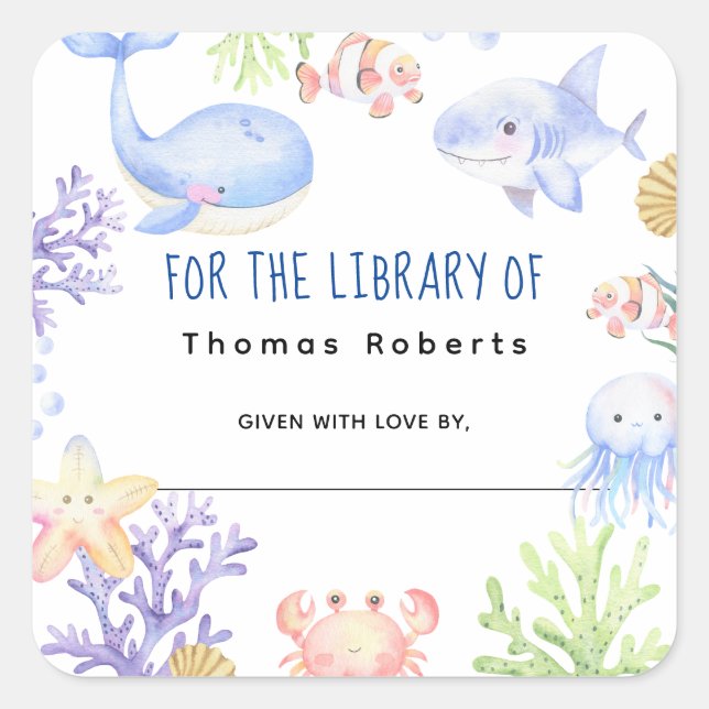 Adesivo Quadrado Náutico de Aquarela - placa de chá de fraldas (Frente)