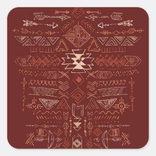Adesivo Quadrado Navajo Aztec: Padrão Étnico De Doodle.