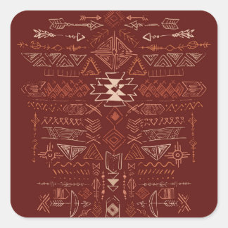 Adesivo Quadrado Navajo Aztec: Padrão Étnico De Doodle.