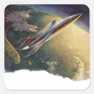 Adesivo Quadrado Nave Espacial de Ficção Científica Vintage Avião T