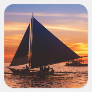 Adesivo Quadrado Navigação de Paraw no por do sol Philippines