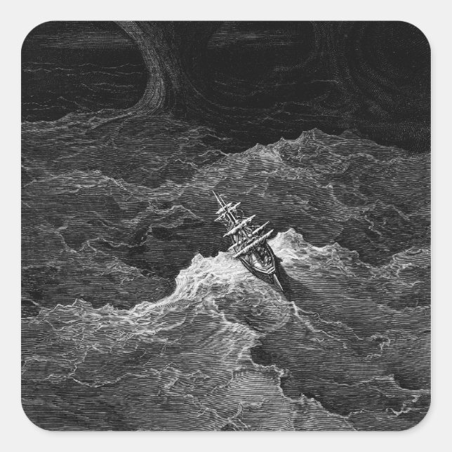 Adesivo Quadrado Navio no mar tempestuoso (Frente)