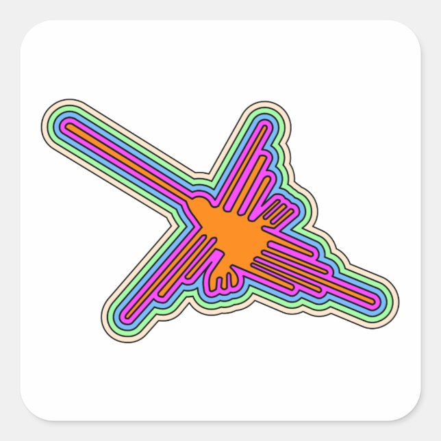 Adesivo Quadrado Nazca Hummingbird Peru Drawing (Frente)