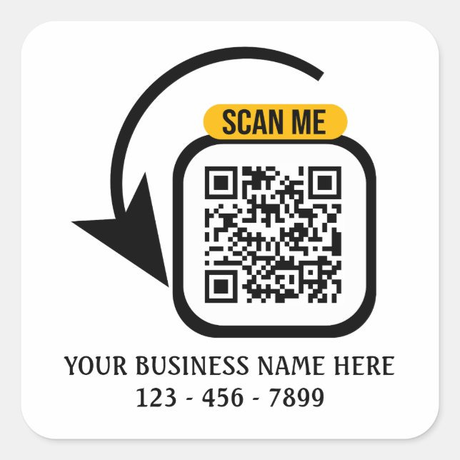 Adesivo Quadrado Negócio de Código QR Personalizado (Frente)