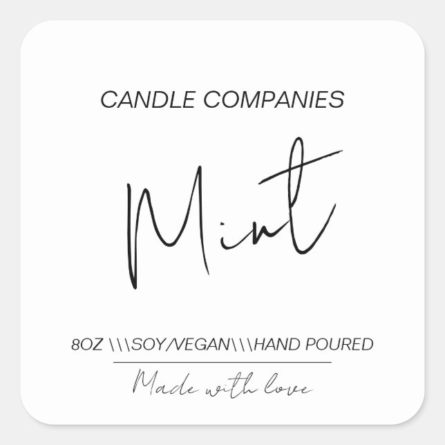 Adesivo Quadrado Negócio de Velas Veganas de Soja Script (Frente)