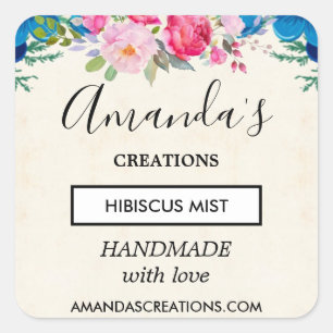 Adesivo Quadrado Negócios bonito de bordas cor-de-rosa e azuis