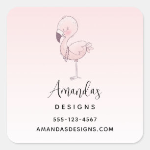 Adesivo Quadrado Negócios de Ilustração Flamingo, Rosa-Rosa-Bonita
