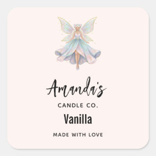 Adesivo Quadrado Negócios de Velas Cores Pastéis Fada Anjo Mágico