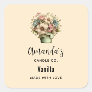 Adesivo Quadrado Negócios de Velas de Flores Caprichosas em um Vaso