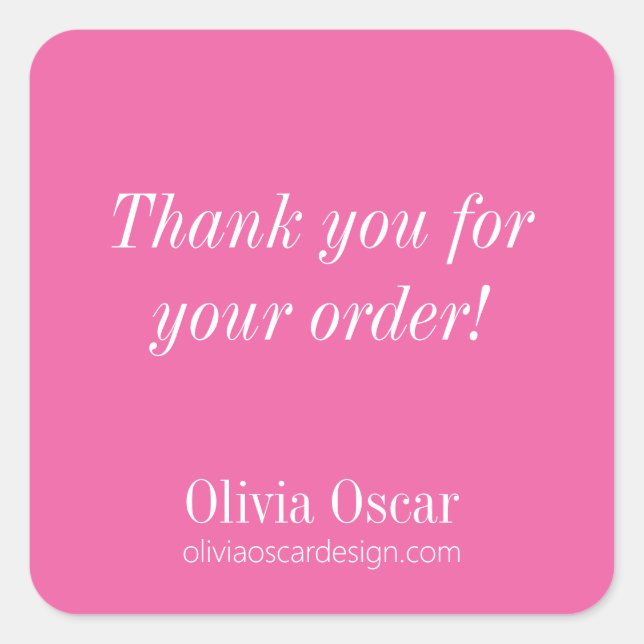 Adesivo Quadrado Negócios Simples, Rosa Quente, Brancos, Muito Obri (Frente)