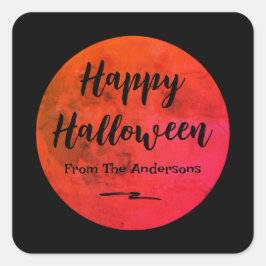 Adesivo Quadrado Negra e Laranja, Lua cheia Feliz Dia das Bruxas