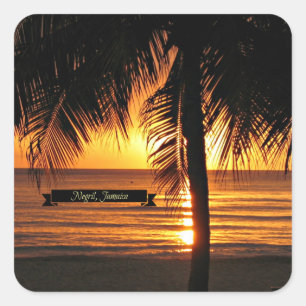 Adesivo Quadrado Negril, Jamaica ao pôr do sol