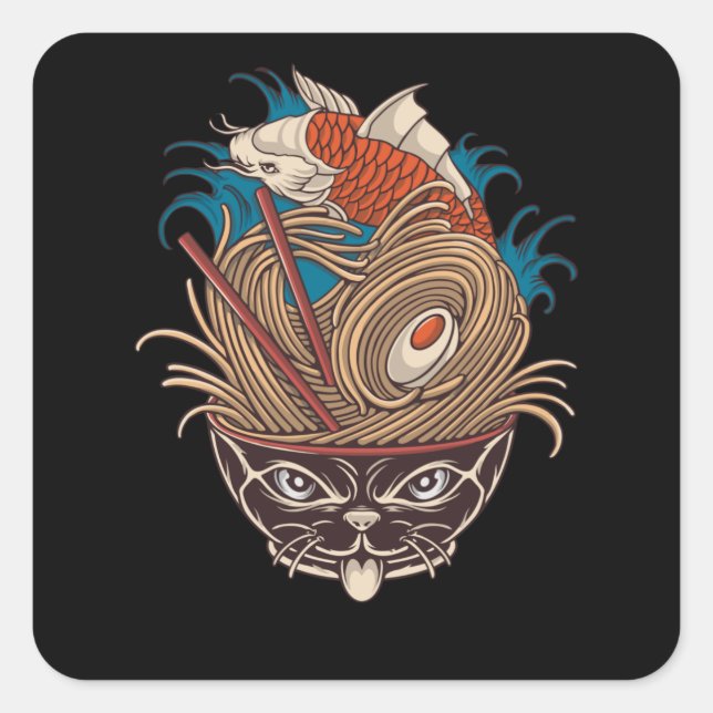 Adesivo Quadrado Neko Ramen (Frente)
