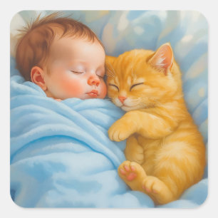 Adesivo Quadrado Neném Menininho Amarrando com Kitten
