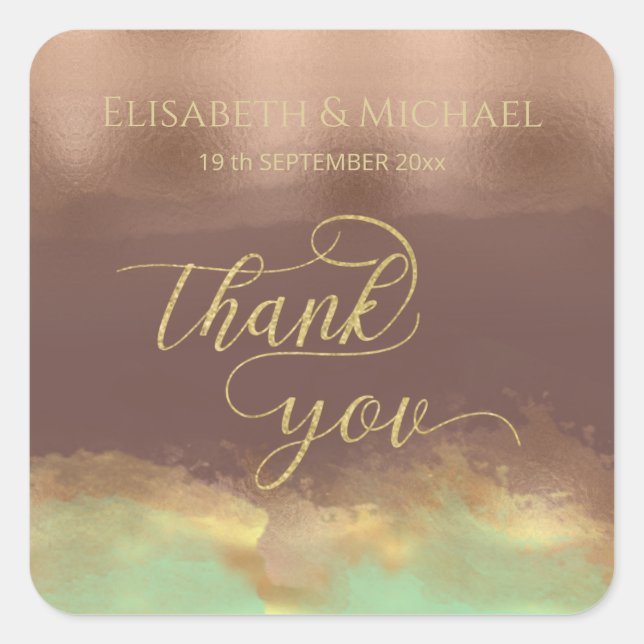 Adesivo Quadrado Neo mint canela rosa dourada aquarela (Frente)