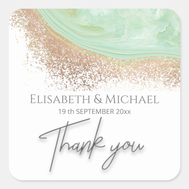 Adesivo Quadrado Neo mint rosa gold agate obrigado de caligrafia (Frente)