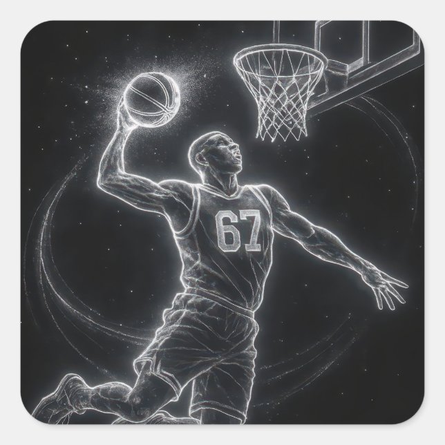 Adesivo Quadrado Neon Basketball Player Number 67 (Frente)