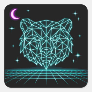 Adesivo Quadrado Neon Bear Synthwave - Fera da Floresta Retro