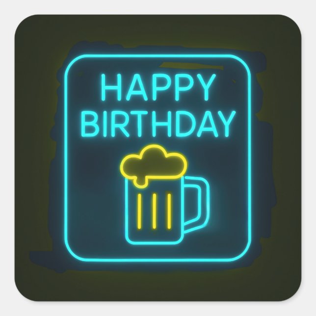 Adesivo Quadrado Neon Birthday Beer Mug Em Preto (Frente)
