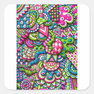 Adesivo Quadrado Neon Candy Doodle Rosa Verde Azul Tripante
