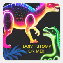 Neon Dinosaur Square Stickers