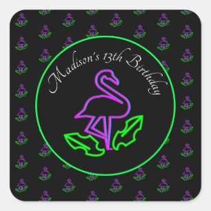 Adesivo Quadrado Neon Flamingo, Partido Tropical Rosa, Favor