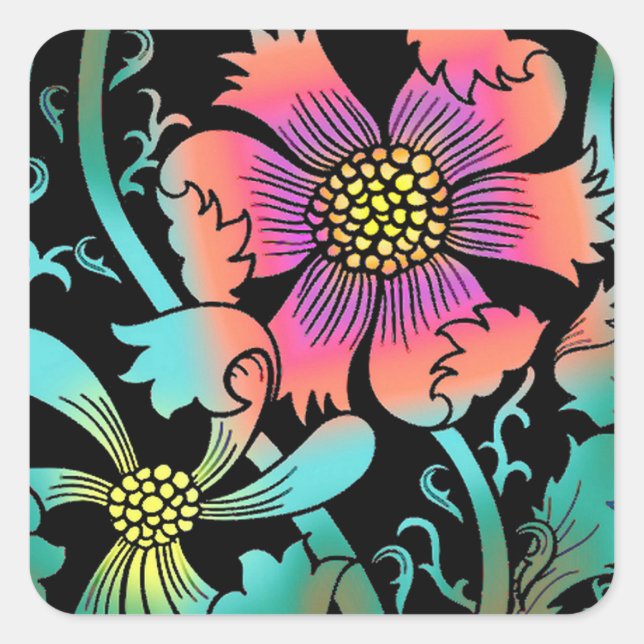 Adesivo Quadrado Neon Flowers (Frente)