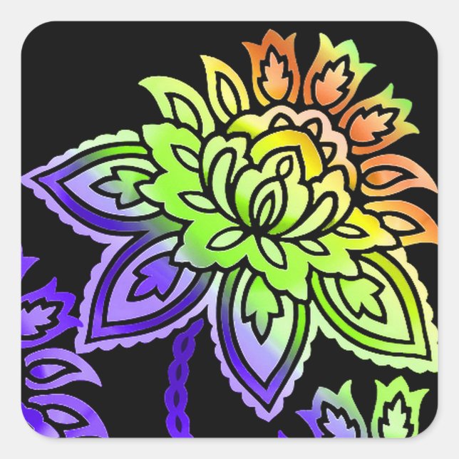 Adesivo Quadrado Neon Flowers (Frente)