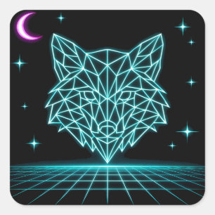 Adesivo Quadrado Neon Fox Synthwave - Caçador Elétrico Retrô