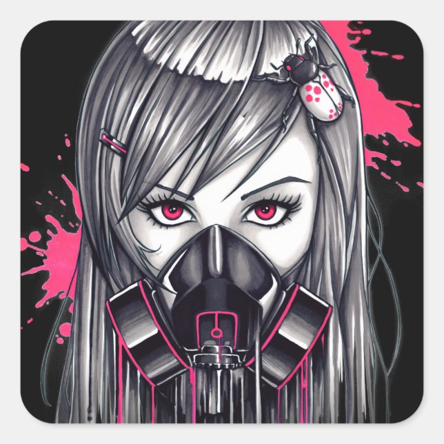 Adesivo Quadrado Neon Gas Mask Girl (Frente)