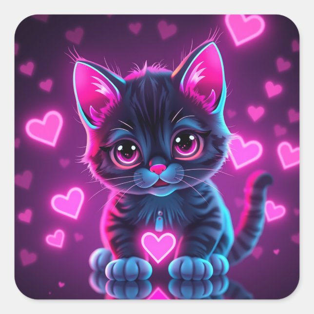 Adesivo Quadrado Neon Heart Valentines  Square Sticker (Frente)