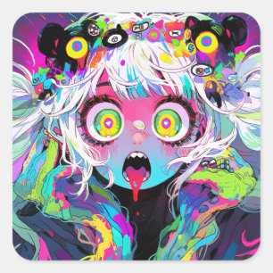 Adesivo Quadrado Neon Kawaii Shockwave: Anima Psicodélica