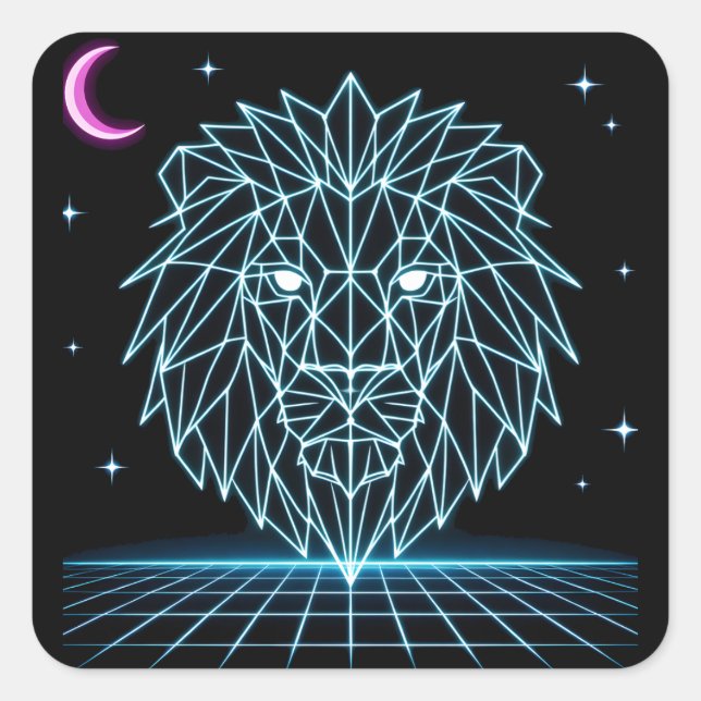 Adesivo Quadrado Neon Lion Synthwave - Retro King Predator (Frente)
