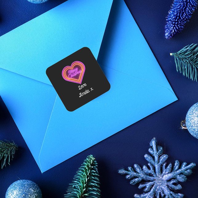Adesivo Quadrado Neon Merry Christmas Personalizado (Criador carregado)
