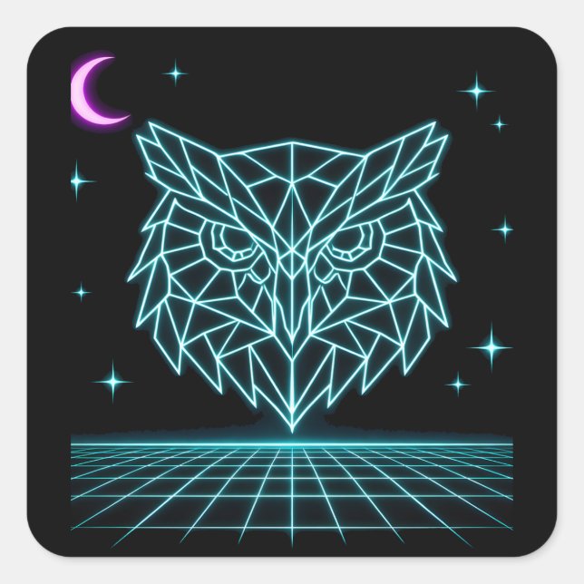 Adesivo Quadrado Neon Owl Synthwave - Retro Night Watcher (Frente)