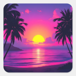 Adesivo Quadrado Neon Palm Sunset – Vaporwave Tropical Aesthetic
