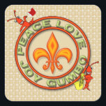 Adesivo Quadrado Neon Peace Love Gumbo Christmas<br><div class="desc">Especifiquem seus presentes, projetos e correspondência nesta temporada de festas com esses adesivos com um símbolo Fleur de Lis cercado pelas palavras Paz, Amor, Alegria, Gumbo em um design de sinal de neon divertido, completo com uma gengiva de menina fofa, com longas chicotadas, jogando um chapéu de Santa enquanto seu...</div>