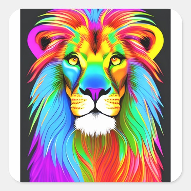 Adesivo Quadrado Neon Rainbow Lion (Frente)