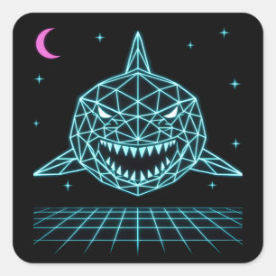 Adesivo Quadrado Neon Shark Synthwave - Predador do Oceano Retrô