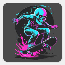 Adesivo Quadrado Neon Skull Skateboard Art - Edgater Skater Design