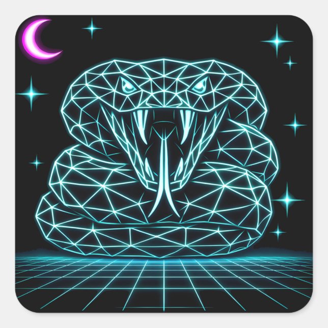 Adesivo Quadrado Neon Snake Synthwave - Retro Viper Strike (Frente)