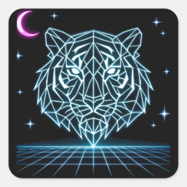 Adesivo Quadrado Neon Tiger Synthwave – Retro Striker Elétrico