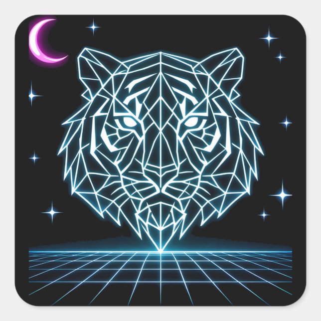 Adesivo Quadrado Neon Tiger Synthwave – Retro Striker Elétrico (Frente)