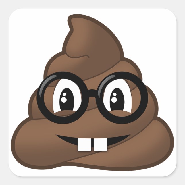 Adesivo Quadrado Nerd Óculos Poop Emoji (Frente)