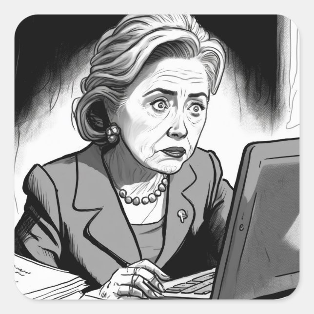 Adesivo Quadrado Nervoso e Assustado: Hillary Clinton Excluindo Ema (Frente)